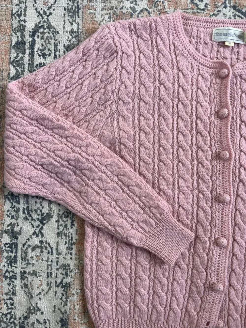 The Eagle Eye 100% Wool Pink Cable Knit Button Up Cardigan